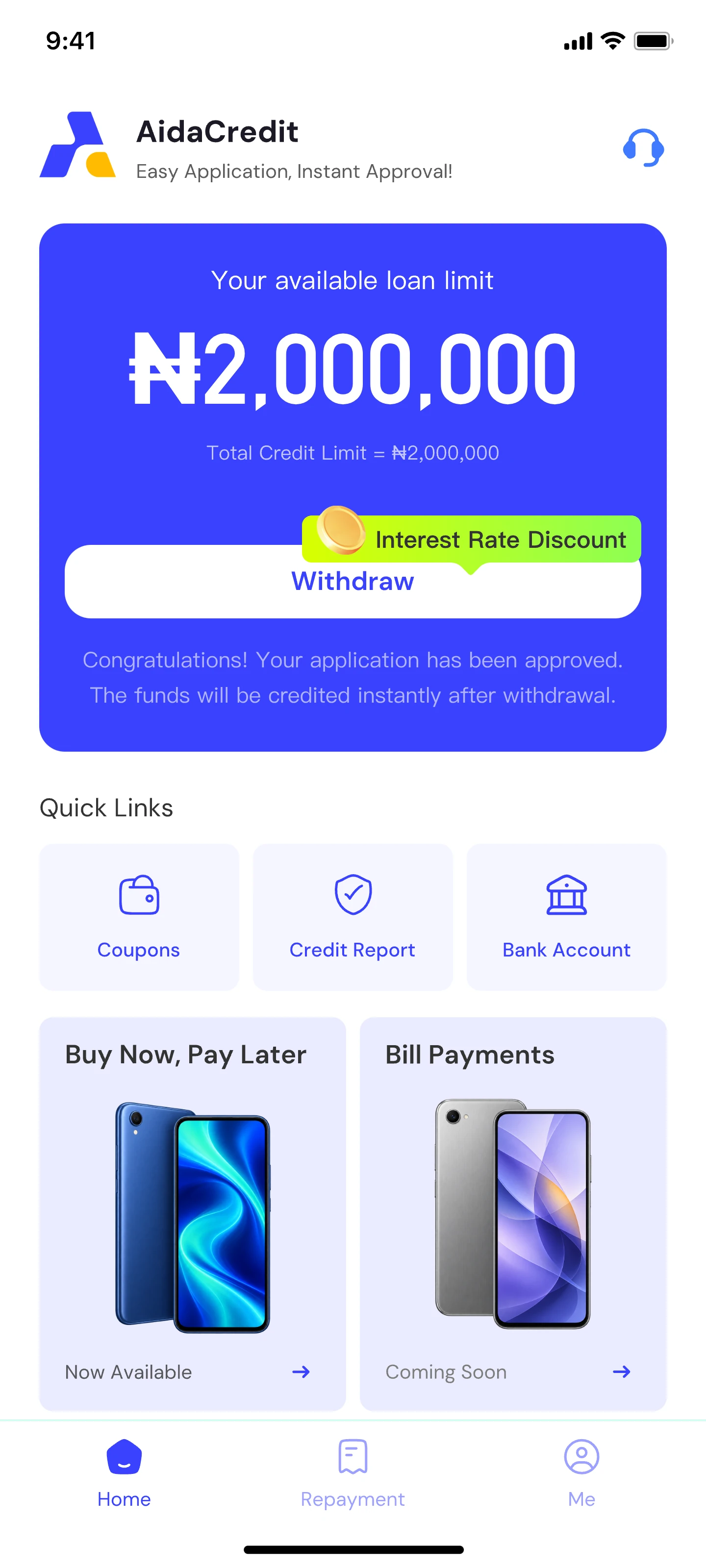 Aida app loan screen