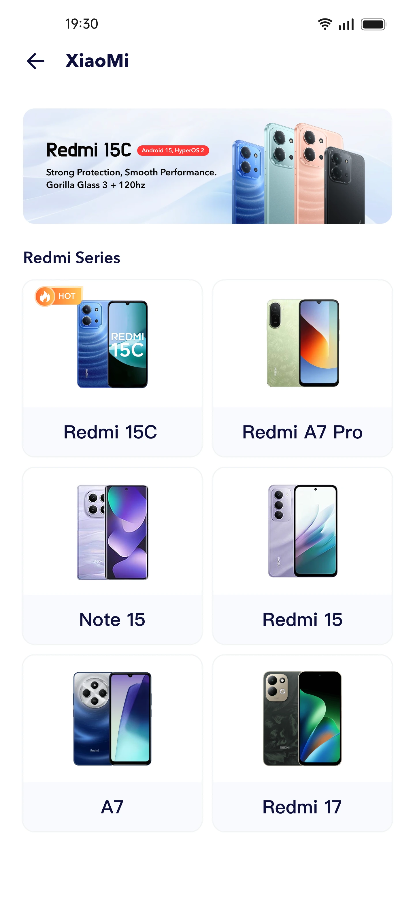 Aida phone catalogue screen